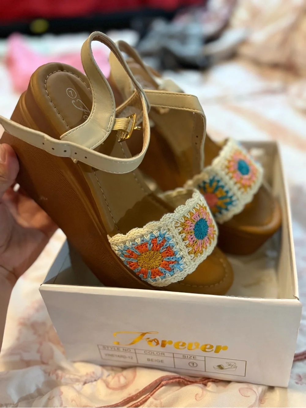 Women’s Cream Crochet Platform Wedge Sandals